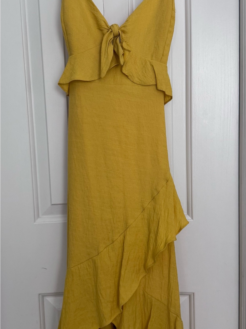 Sleeveless Yellow Tie-Front Maxi Dress